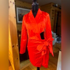 Vibrant Orange Long Sleeve Wrap Dress